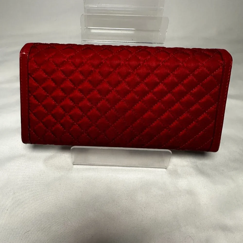 Prada Red Quilted Nylon Flap Wallet Gold Logo - Picture 6 of 8